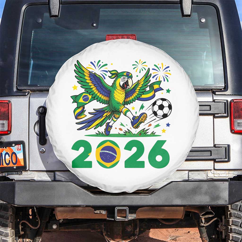 Funny Brazil Soccer Macaw Spare Tire Cover 2026 Football Fan Graphic TS12 No hole White Print Your Wear