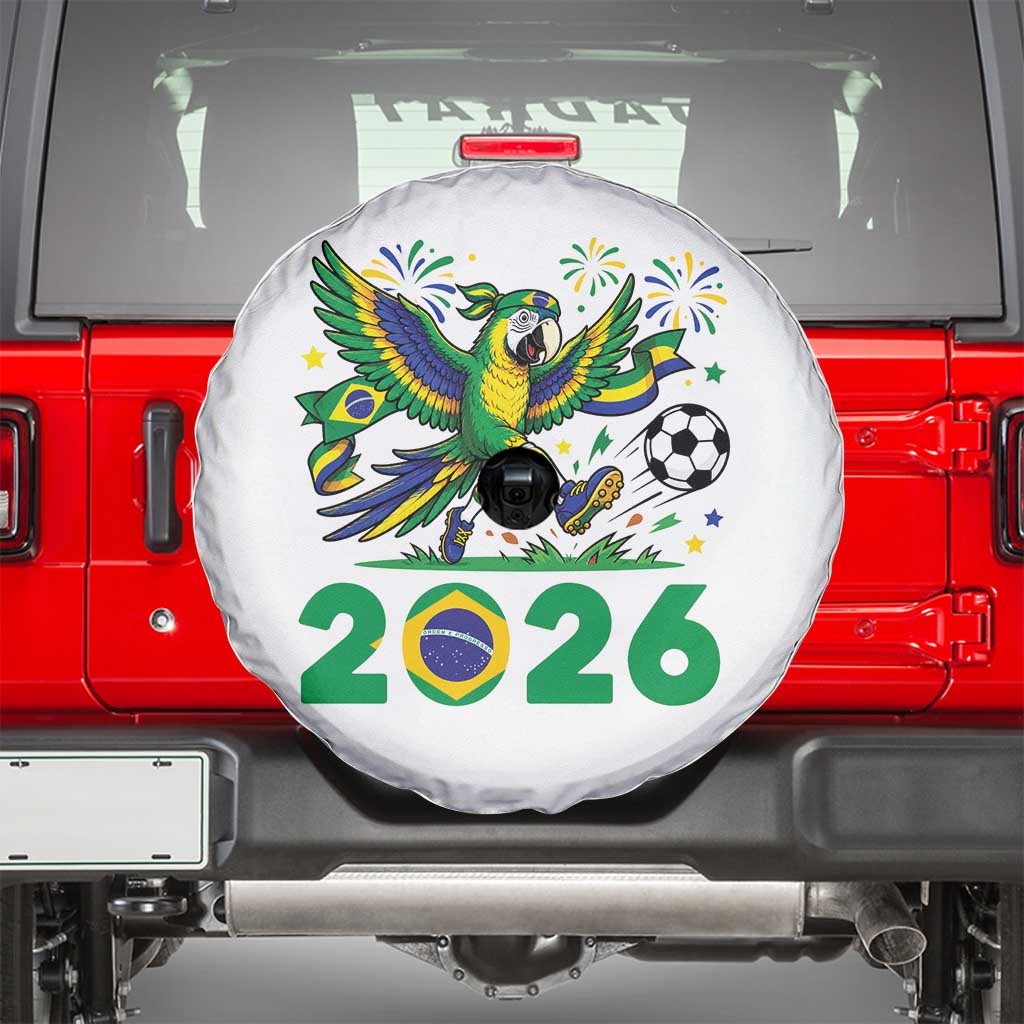 Funny Brazil Soccer Macaw Spare Tire Cover 2026 Football Fan Graphic