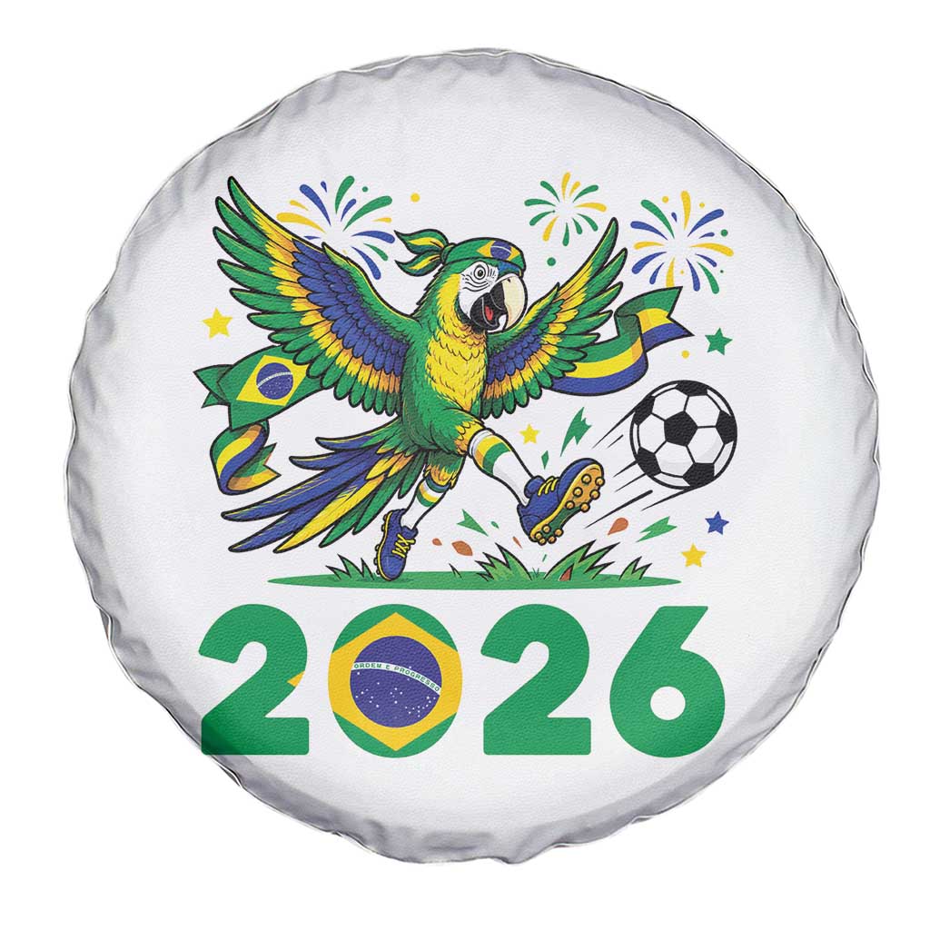 Funny Brazil Soccer Macaw Spare Tire Cover 2026 Football Fan Graphic