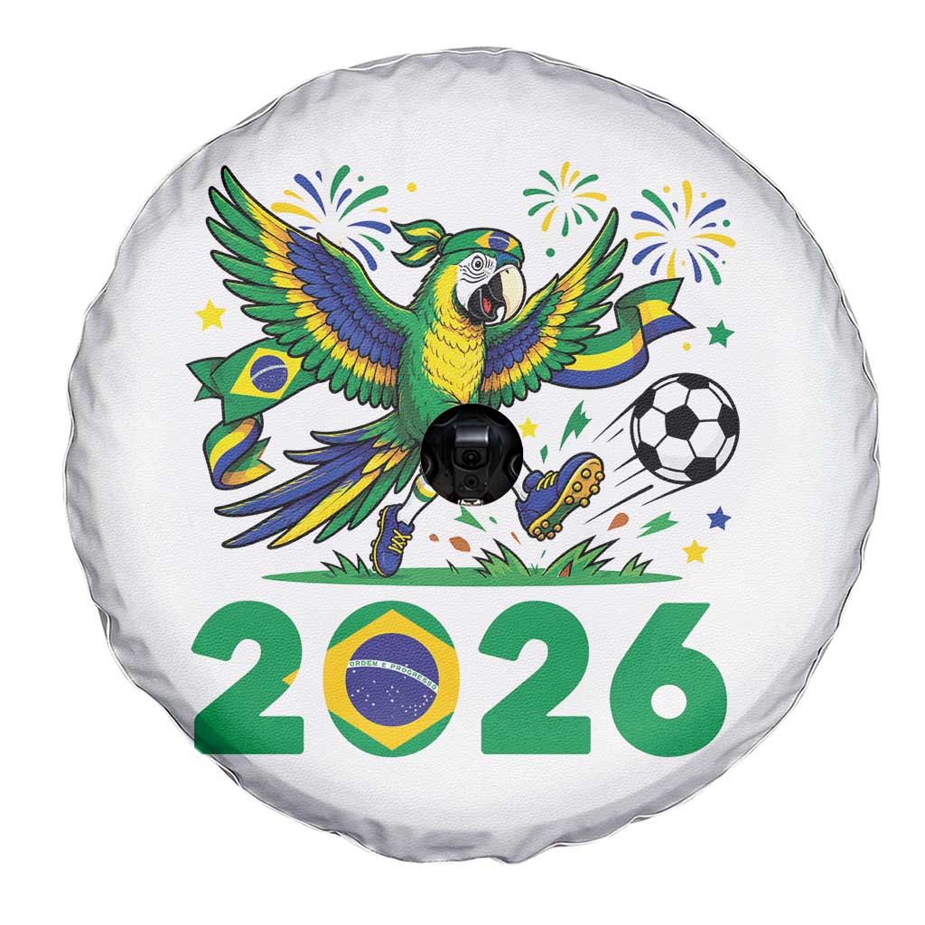 Funny Brazil Soccer Macaw Spare Tire Cover 2026 Football Fan Graphic