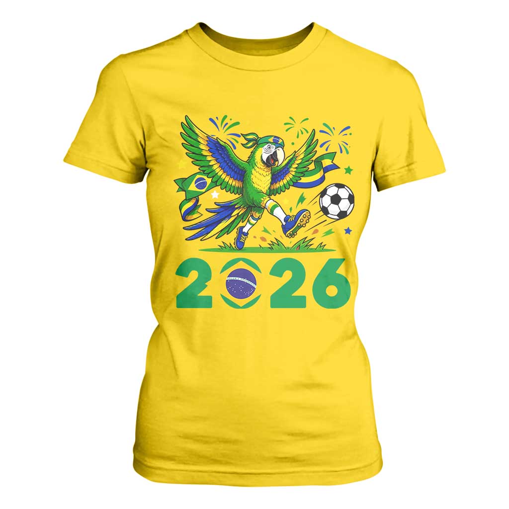 Funny Brazil Soccer Macaw T Shirt For Women 2026 Football Fan Graphic