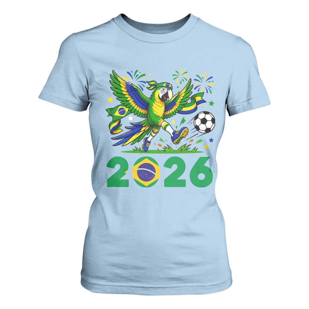 Funny Brazil Soccer Macaw T Shirt For Women 2026 Football Fan Graphic