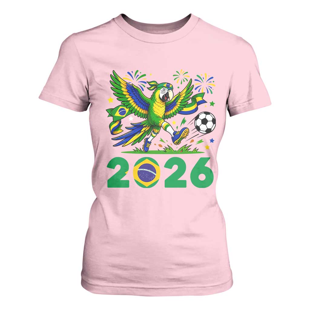Funny Brazil Soccer Macaw T Shirt For Women 2026 Football Fan Graphic