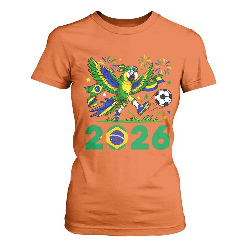 Funny Brazil Soccer Macaw T Shirt For Women 2026 Football Fan Graphic