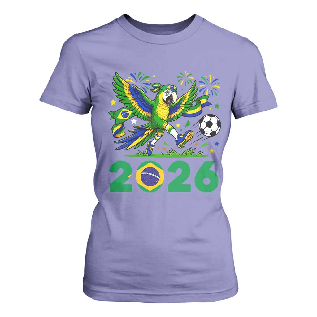 Funny Brazil Soccer Macaw T Shirt For Women 2026 Football Fan Graphic
