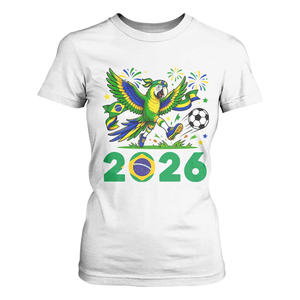 Funny Brazil Soccer Macaw T Shirt For Women 2026 Football Fan Graphic TS12 White Print Your Wear