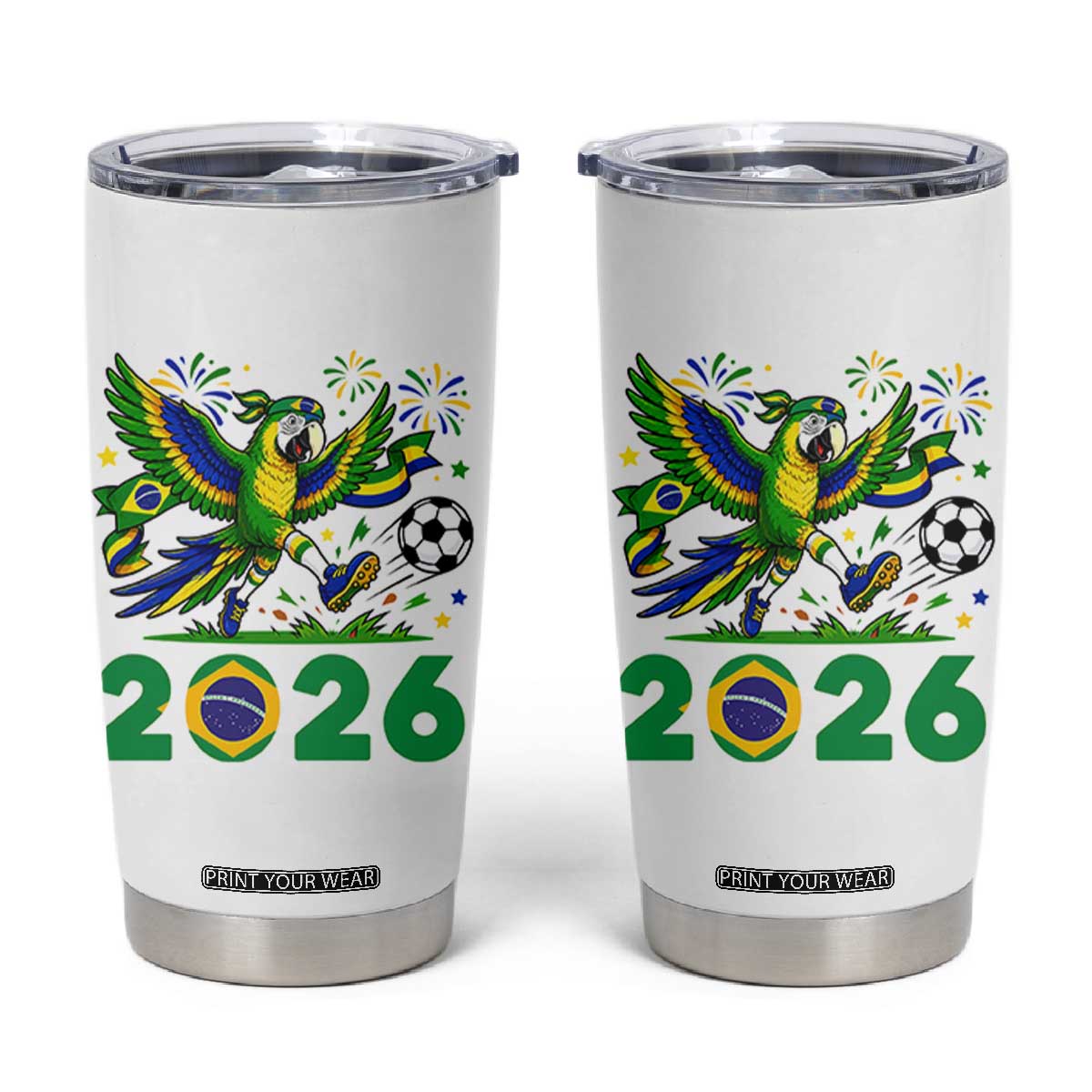 Funny Brazil Soccer Macaw Tumbler Cup 2026 Football Fan Graphic TS12 White Print Your Wear