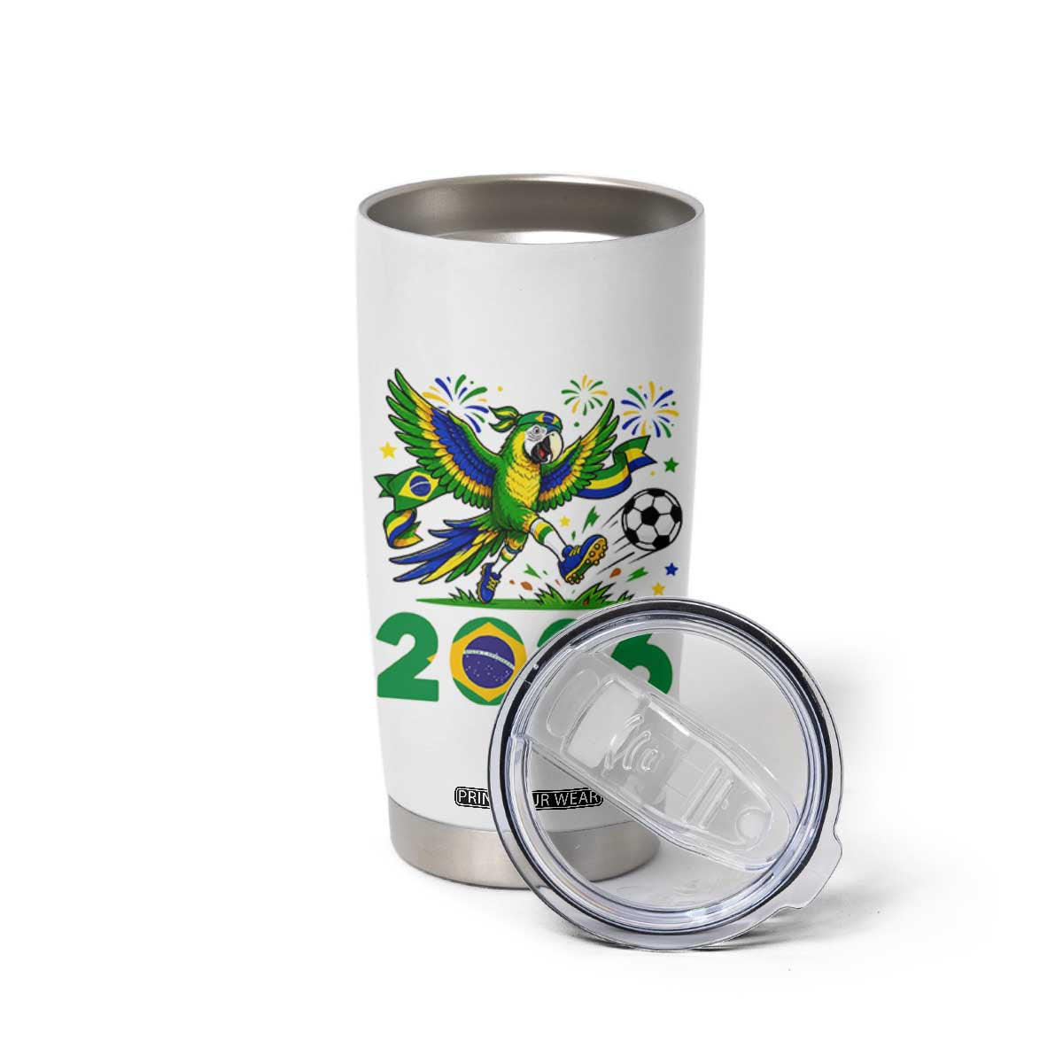 Funny Brazil Soccer Macaw Tumbler Cup 2026 Football Fan Graphic