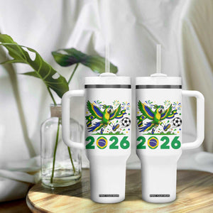 Funny Brazil Soccer Macaw Tumbler With Handle 2026 Football Fan Graphic