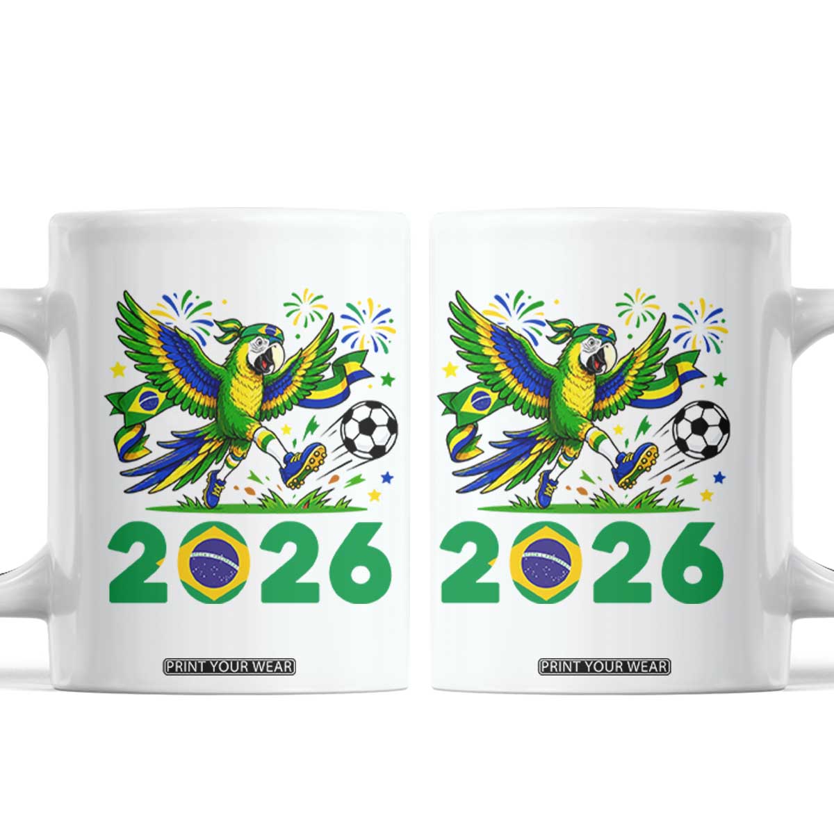 Funny Brazil Soccer Macaw Coffee Mug 2026 Football Fan Graphic