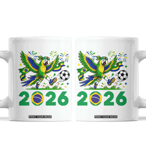 Funny Brazil Soccer Macaw Coffee Mug 2026 Football Fan Graphic