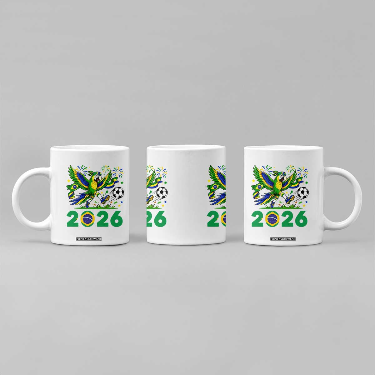 Funny Brazil Soccer Macaw Coffee Mug 2026 Football Fan Graphic