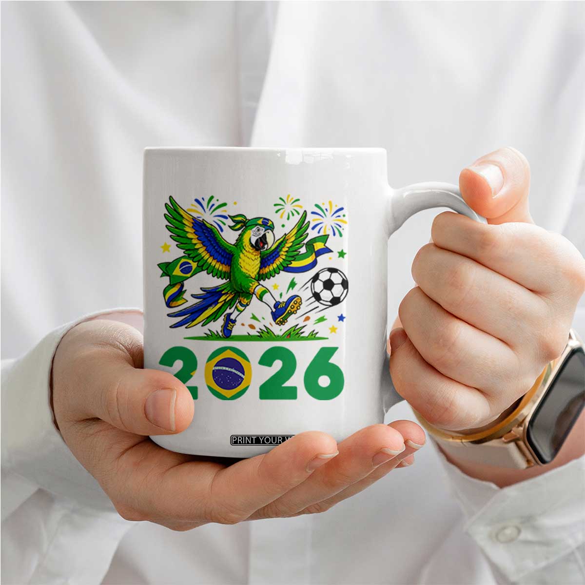 Funny Brazil Soccer Macaw Coffee Mug 2026 Football Fan Graphic