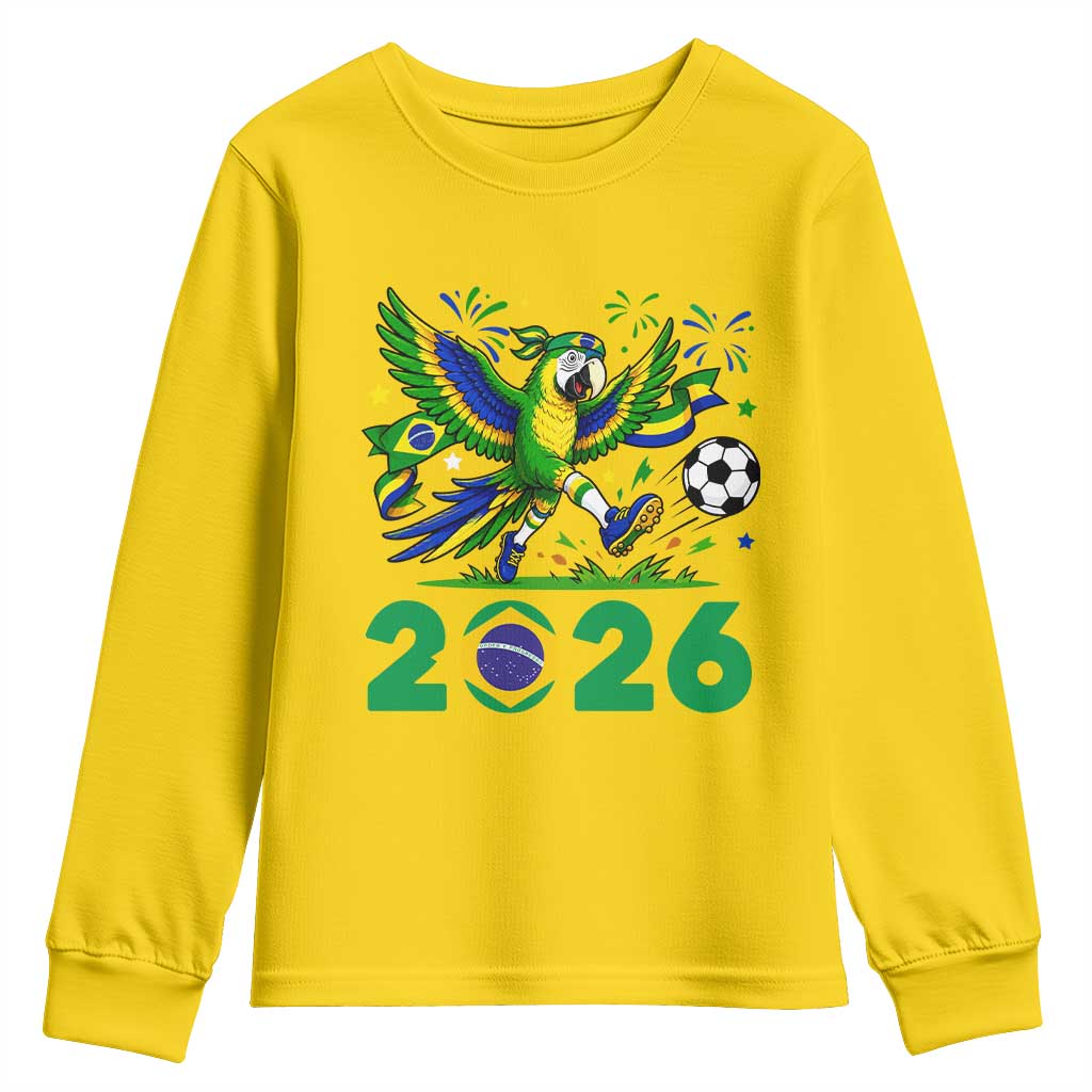 Funny Brazil Soccer Macaw Youth Sweatshirt 2026 Football Fan Graphic