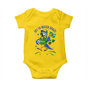 Off To Watch Brazil Baby Onesie Funny Tropical Bird Soccer Fan