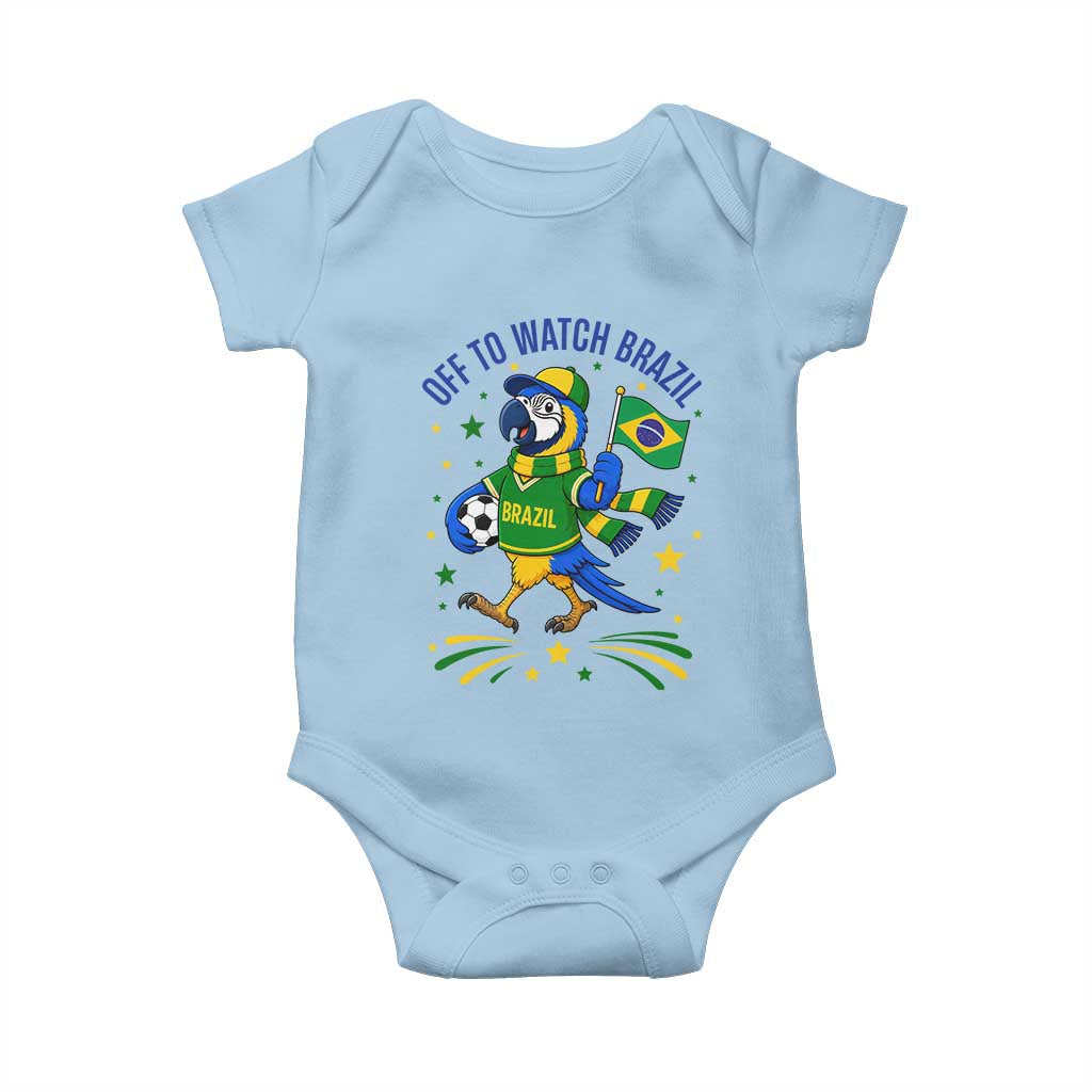 Off To Watch Brazil Baby Onesie Funny Tropical Bird Soccer Fan