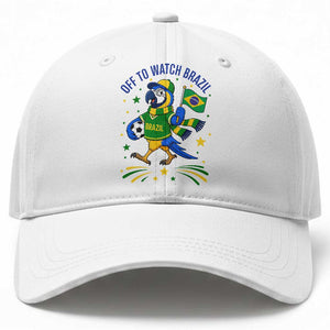 Off To Watch Brazil Baseball Cap Funny Tropical Bird Soccer Fan