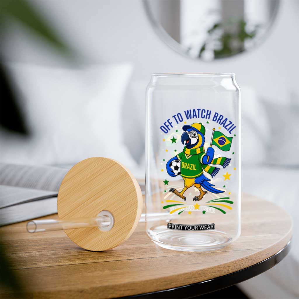 Off To Watch Brazil Glass Can Funny Tropical Bird Soccer Fan