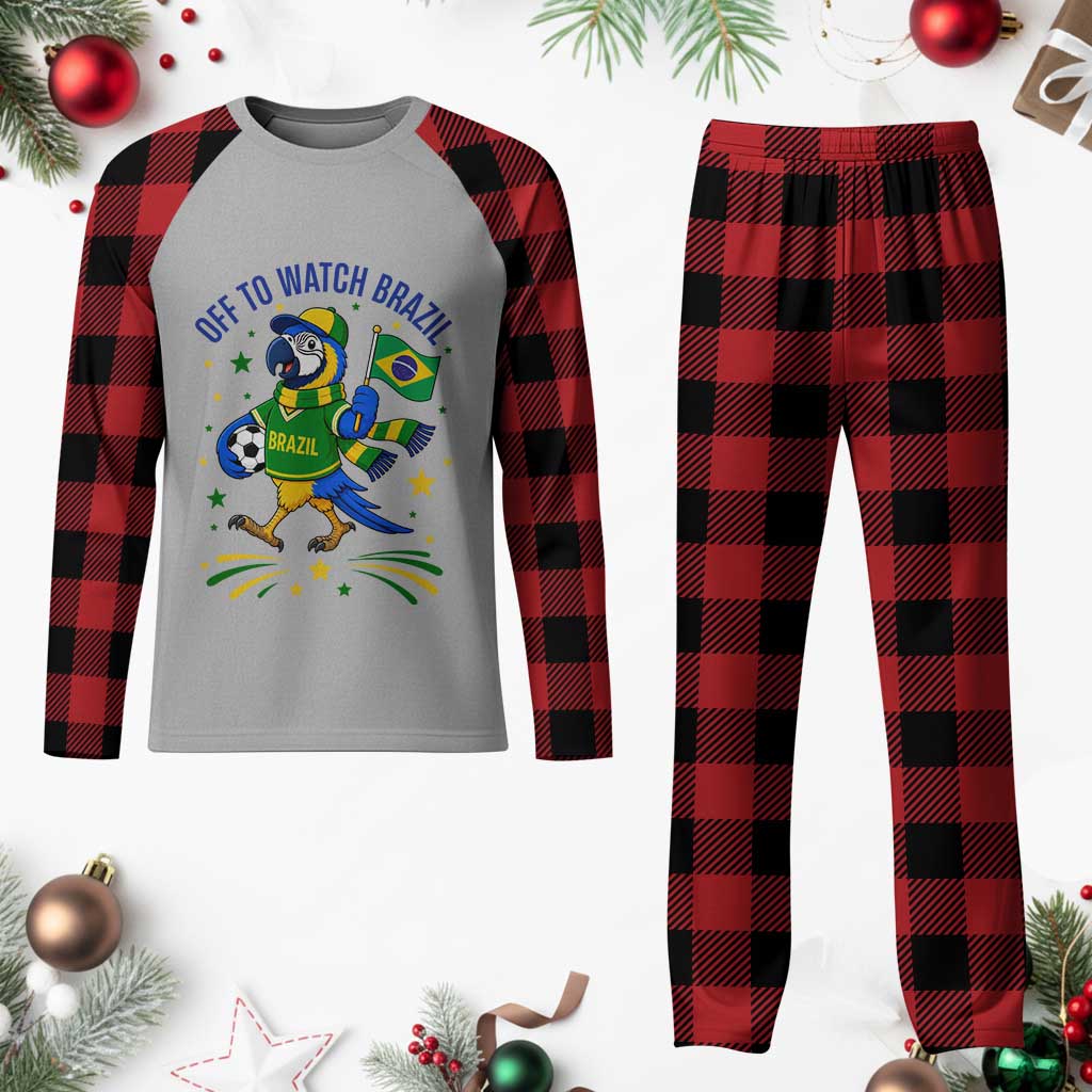 Off To Watch Brazil Plaid Pajama Set Funny Tropical Bird Soccer Fan
