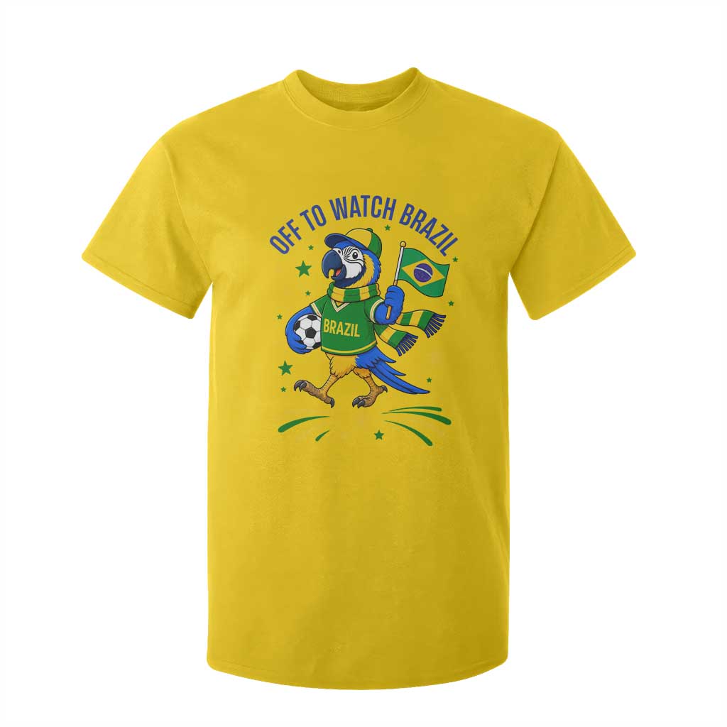 Off To Watch Brazil T Shirt For Kid Funny Tropical Bird Soccer Fan
