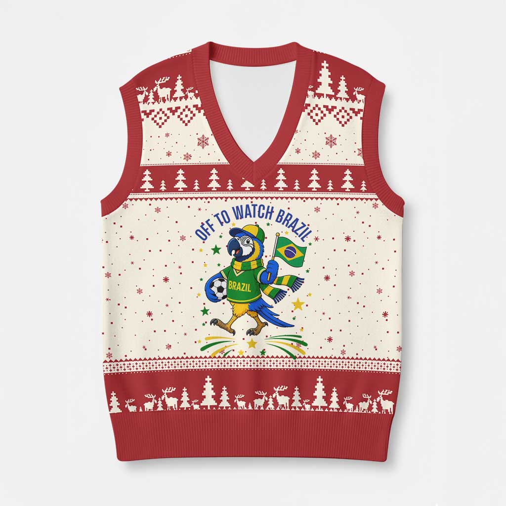 Off To Watch Brazil V-Neck Knit Sweater Vest Funny Tropical Bird Soccer Fan