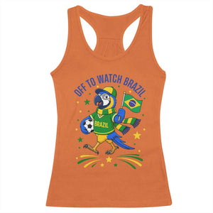 Off To Watch Brazil Racerback Tank Top Funny Tropical Bird Soccer Fan