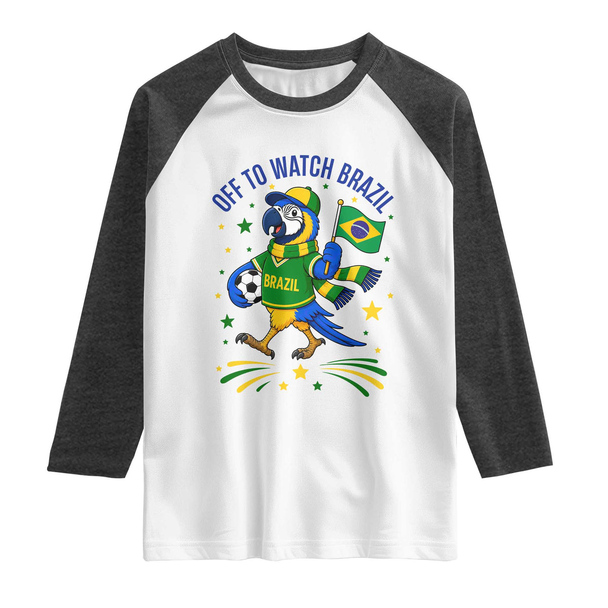 Off To Watch Brazil Raglan Shirt Funny Tropical Bird Soccer Fan