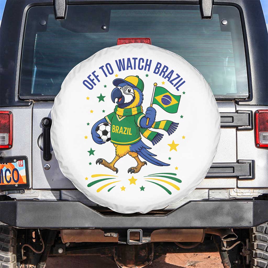 Off To Watch Brazil Spare Tire Cover Funny Tropical Bird Soccer Fan