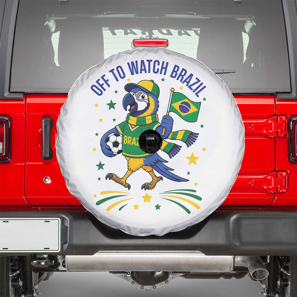 Off To Watch Brazil Spare Tire Cover Funny Tropical Bird Soccer Fan