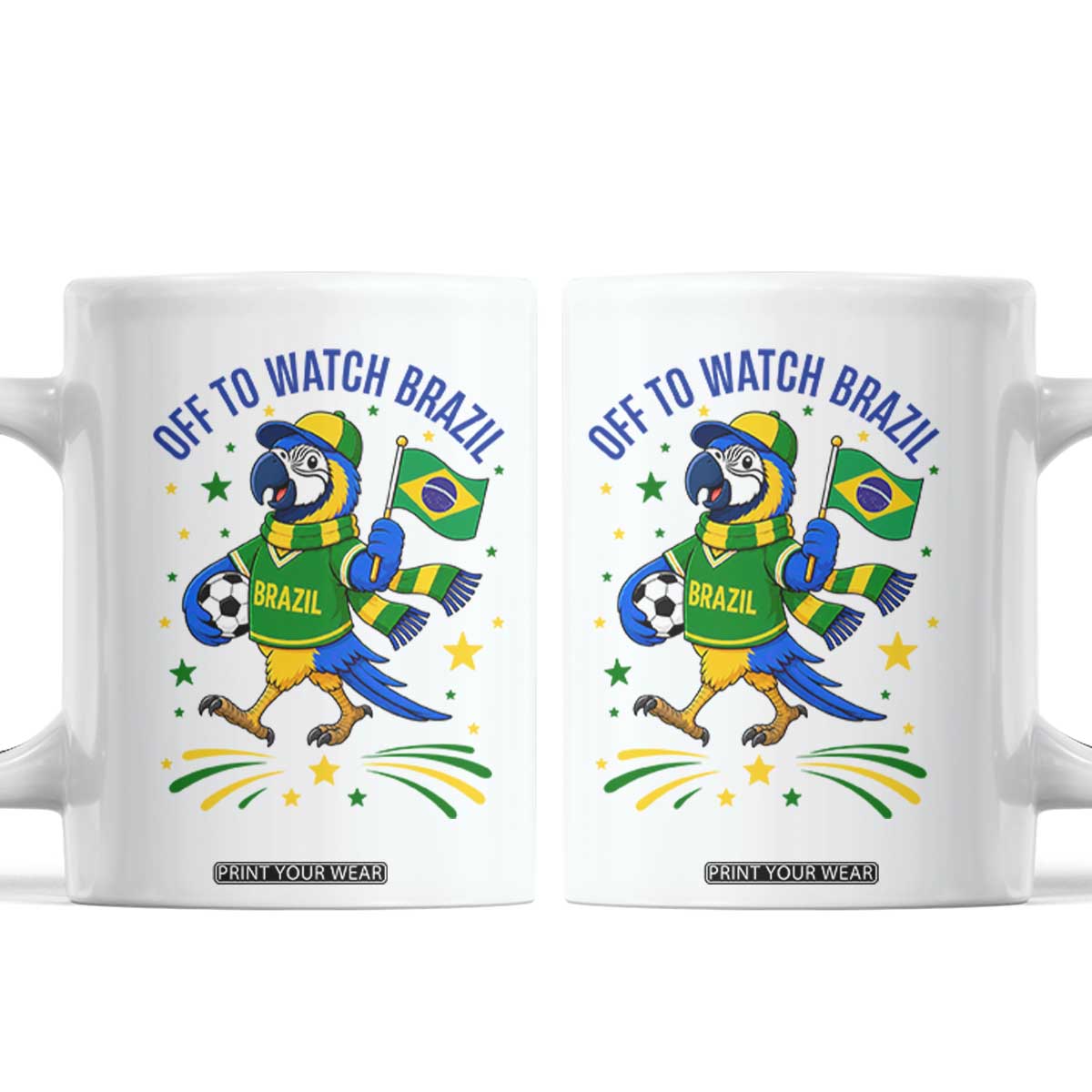 Off To Watch Brazil Coffee Mug Funny Tropical Bird Soccer Fan