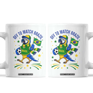 Off To Watch Brazil Coffee Mug Funny Tropical Bird Soccer Fan