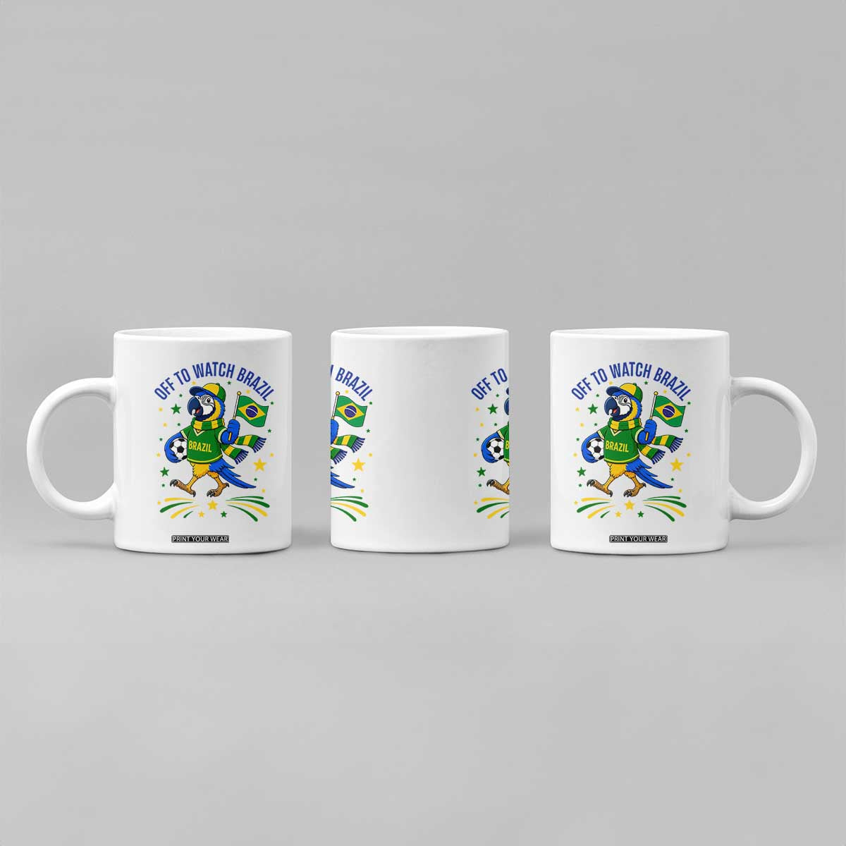 Off To Watch Brazil Coffee Mug Funny Tropical Bird Soccer Fan