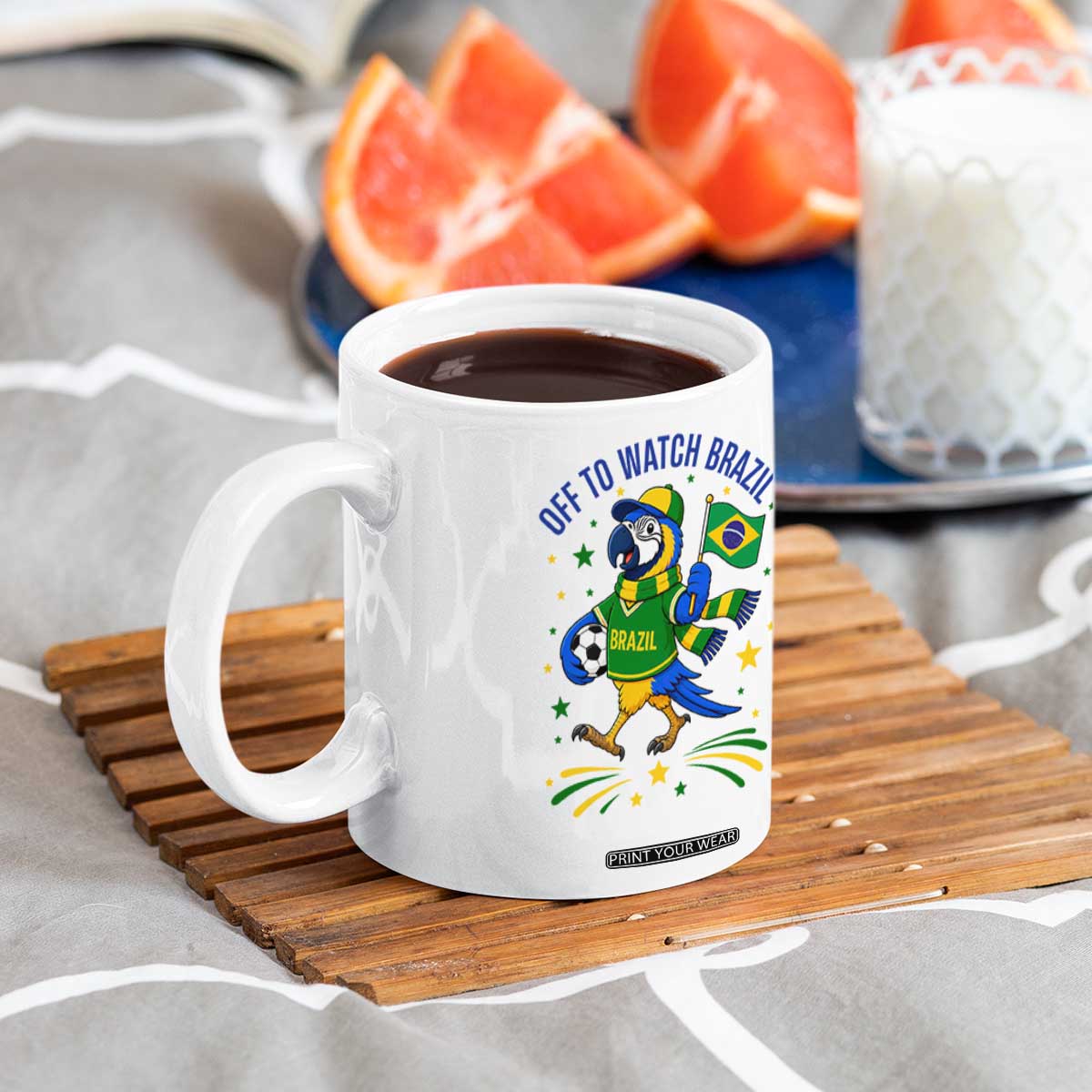 Off To Watch Brazil Coffee Mug Funny Tropical Bird Soccer Fan