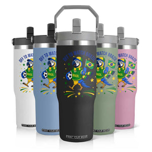 Off To Watch Brazil Flip Straw Tumbler Funny Tropical Bird Soccer Fan