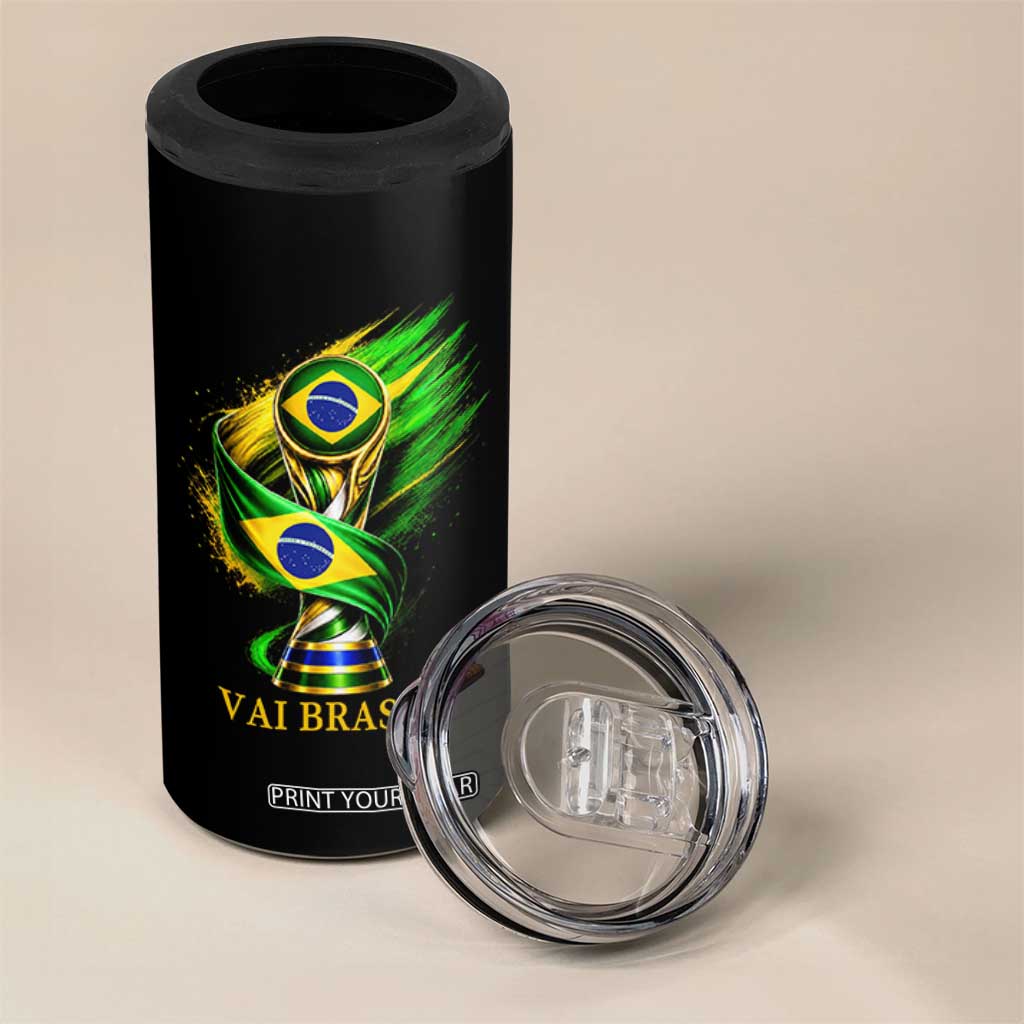Brazil Soccer Fan 2026 Gift 4 in 1 Can Cooler Tumbler Vai Brasil