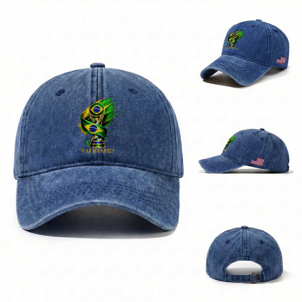 Brazil Soccer Fan 2026 Gift Washed Cotton Baseball Cap Vai Brasil