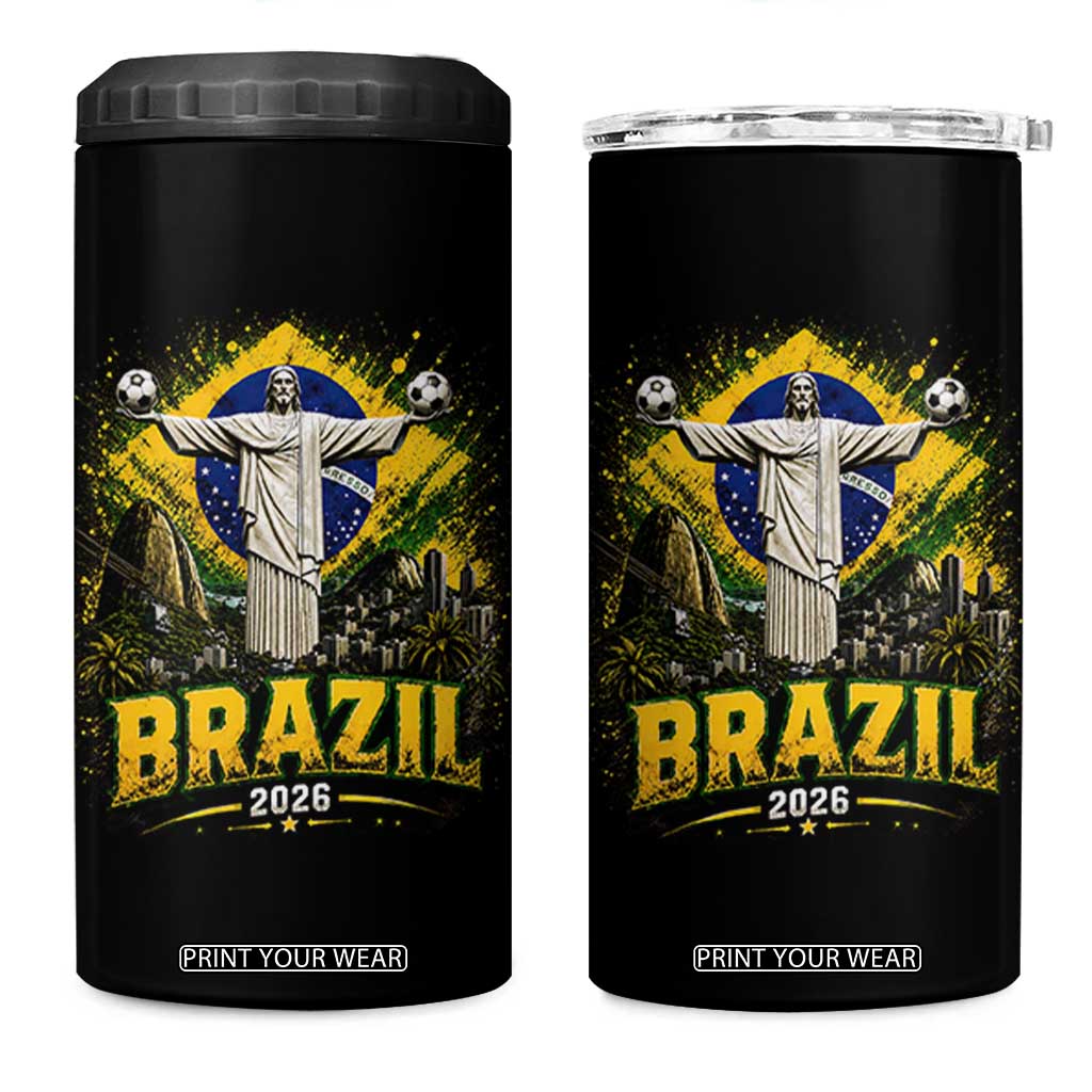 Brazilian Futbol 2026 4 in 1 Can Cooler Tumbler Christ The Redeemer Football Pride