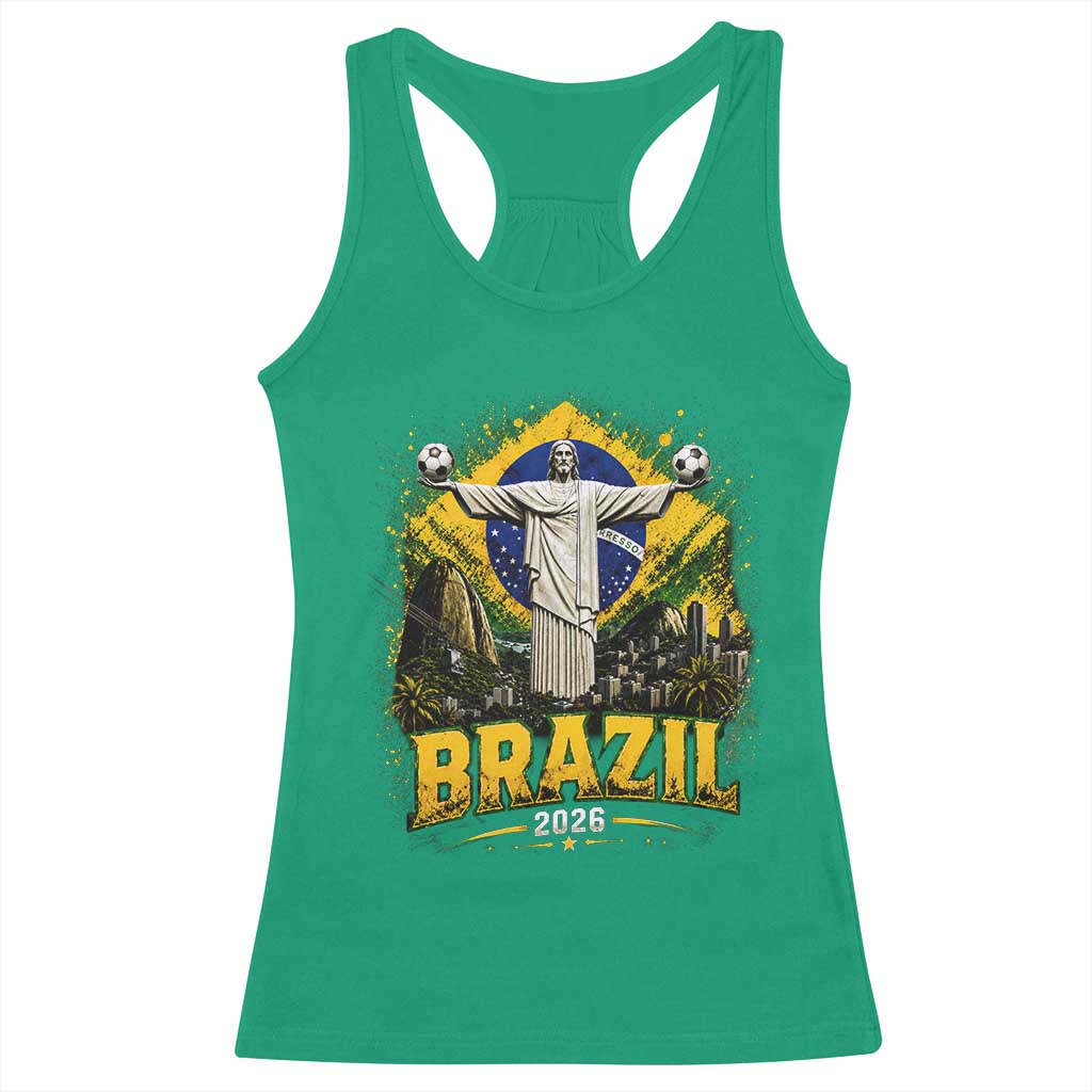 Brazilian Futbol 2026 Racerback Tank Top Christ The Redeemer Football Pride