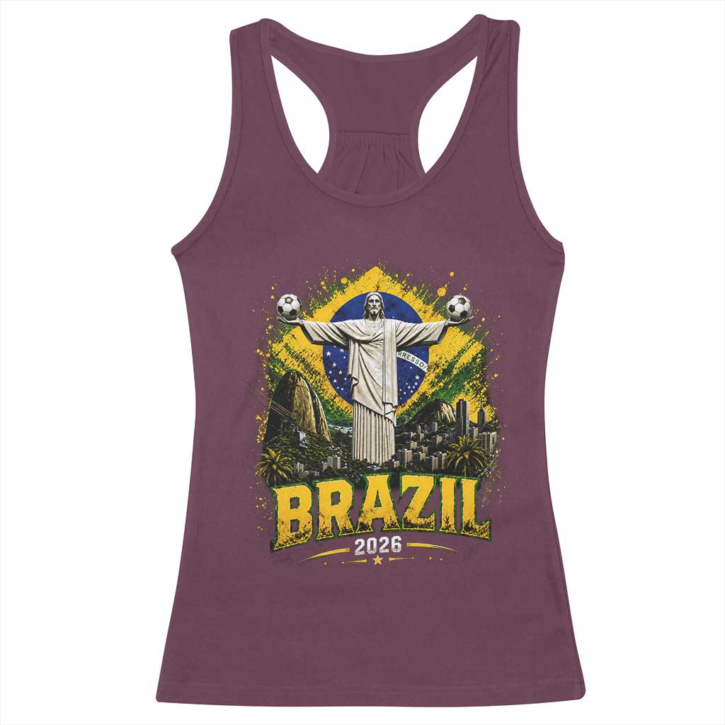 Brazilian Futbol 2026 Racerback Tank Top Christ The Redeemer Football Pride
