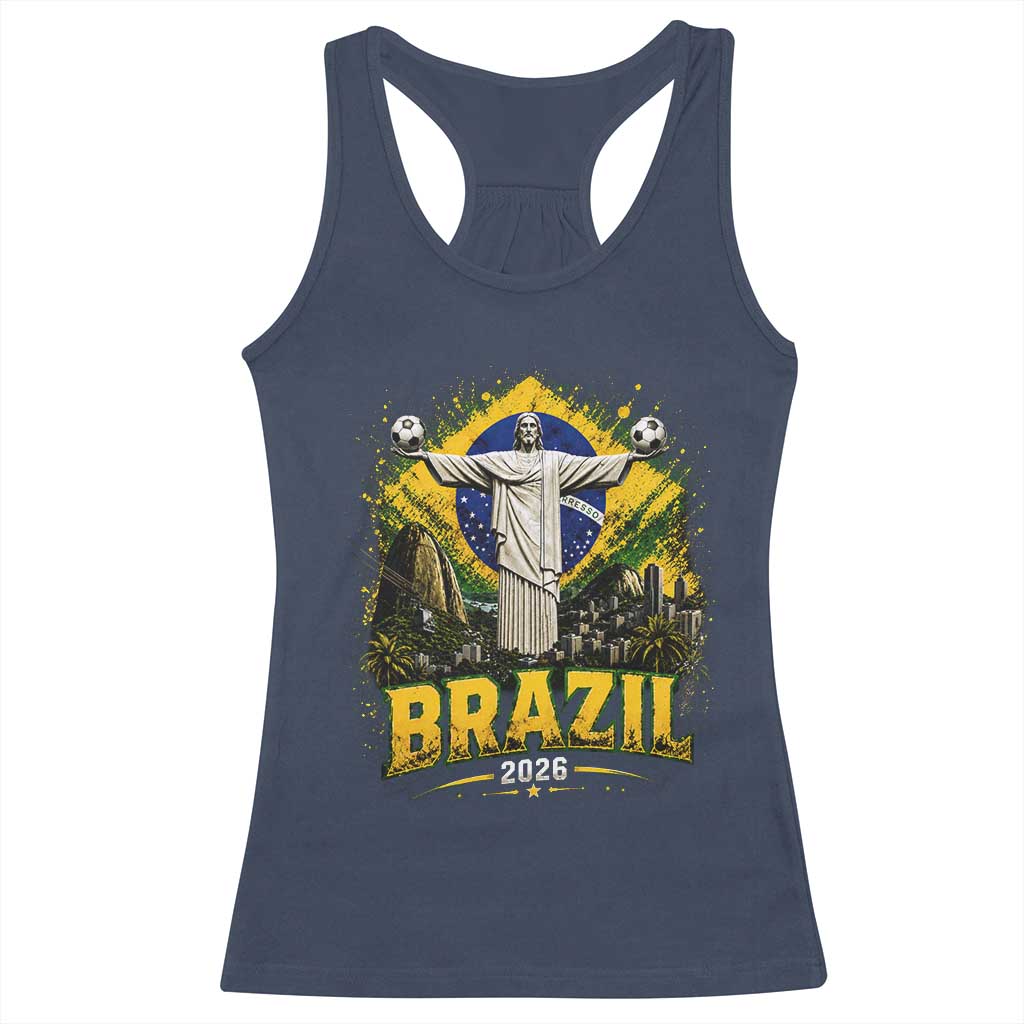 Brazilian Futbol 2026 Racerback Tank Top Christ The Redeemer Football Pride