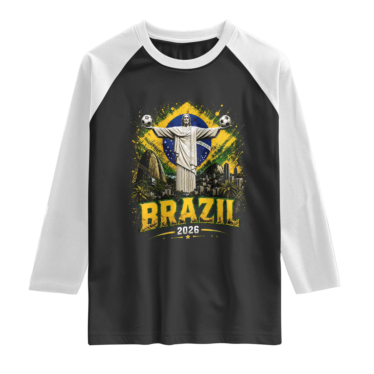 Brazilian Futbol 2026 Raglan Shirt Christ The Redeemer Football Pride