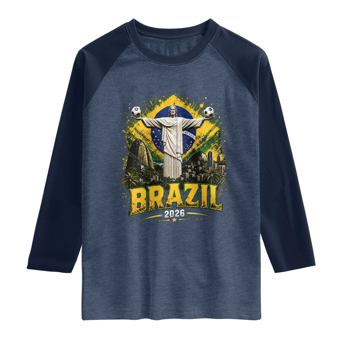 Brazilian Futbol 2026 Raglan Shirt Christ The Redeemer Football Pride