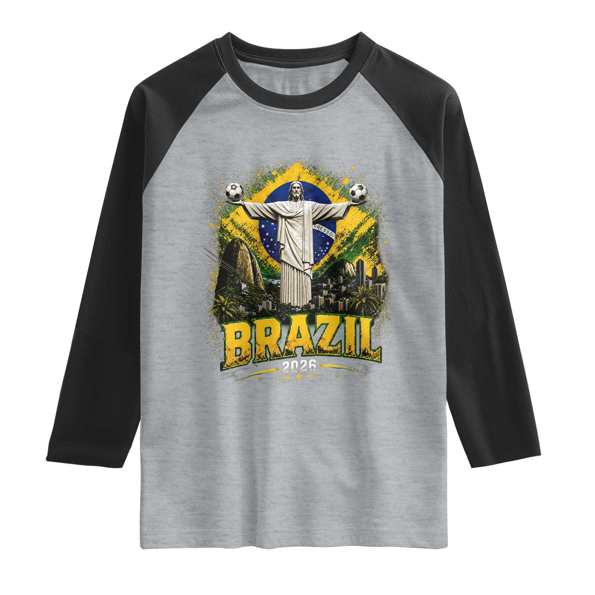 Brazilian Futbol 2026 Raglan Shirt Christ The Redeemer Football Pride