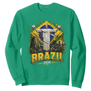 Brazilian Futbol 2026 Sweatshirt Christ The Redeemer Football Pride TS12 Irish Green Print Your Wear