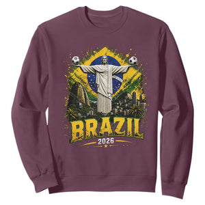 Brazilian Futbol 2026 Sweatshirt Christ The Redeemer Football Pride TS12 Maroon Print Your Wear