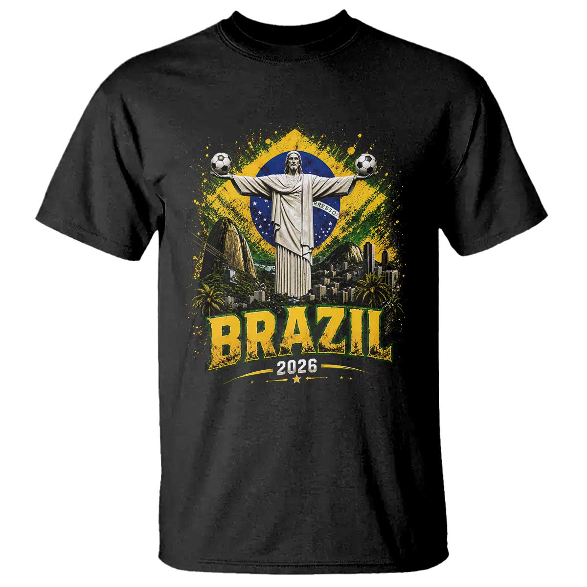 Brazilian Futbol 2026 T Shirt Christ The Redeemer Football Pride TS12 Black Print Your Wear