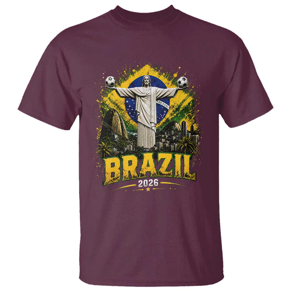 Brazilian Futbol 2026 T Shirt Christ The Redeemer Football Pride