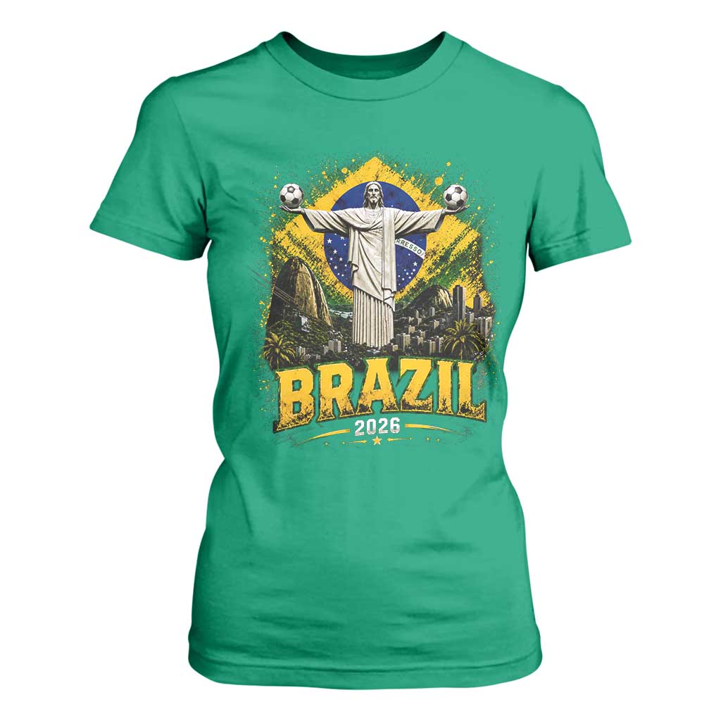 Brazilian Futbol 2026 T Shirt For Women Christ The Redeemer Football Pride