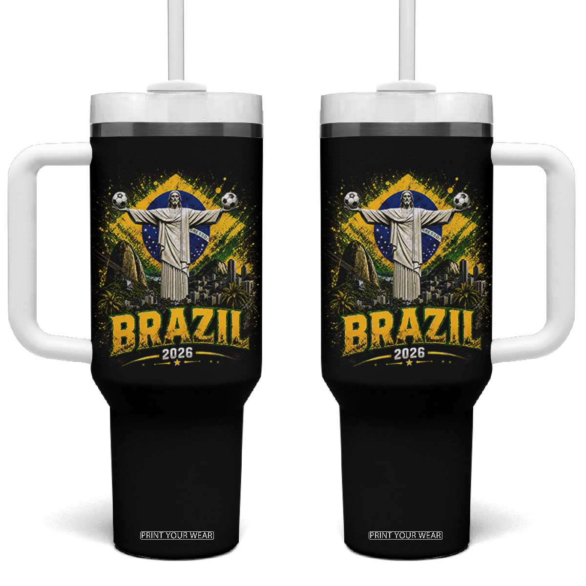 Brazilian Futbol 2026 Tumbler With Handle Christ The Redeemer Football Pride