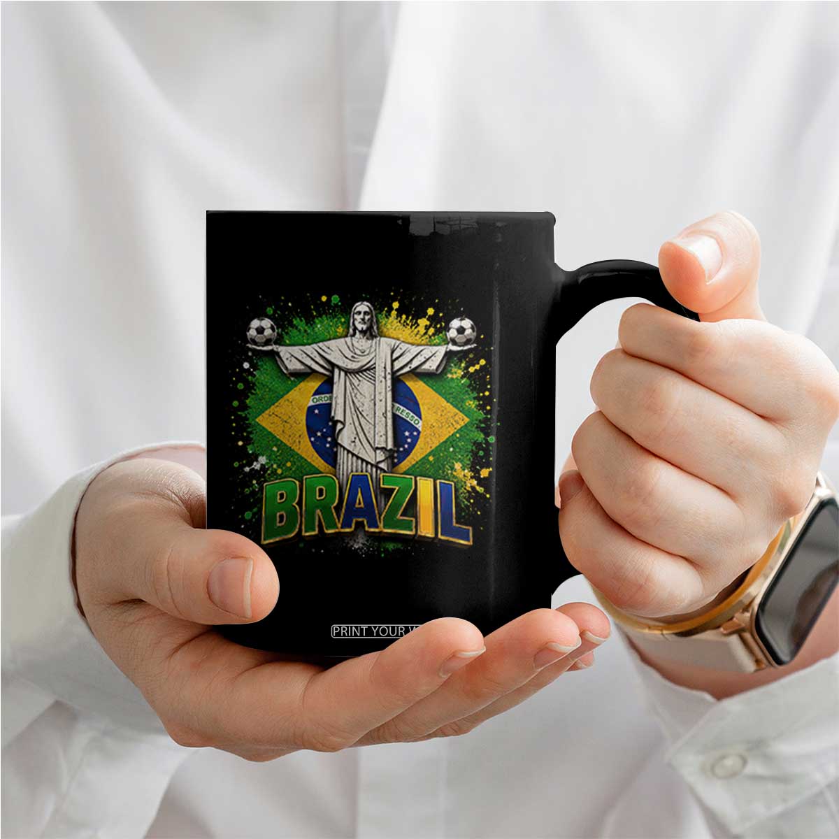 Latin Pride Christ The Redeemer Graphic Coffee Mug Brazilian Football 2026
